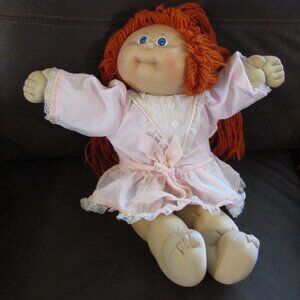 1982 Vintage CABBAGE PATCH DOLL KID Red Hair Blue Eyes Pink Dress